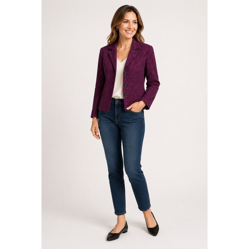 CABI Frolic Blazer Jacket Womens 6 Purple Lace Cotton Blend Lined PTA Mom